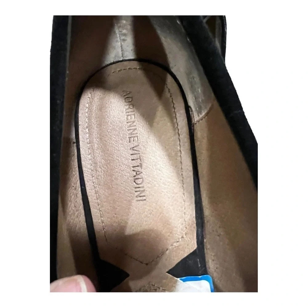 Adrienne Vittadini Black Suede Ginty Pumps Size 10 Block Heel Loafer Buckle